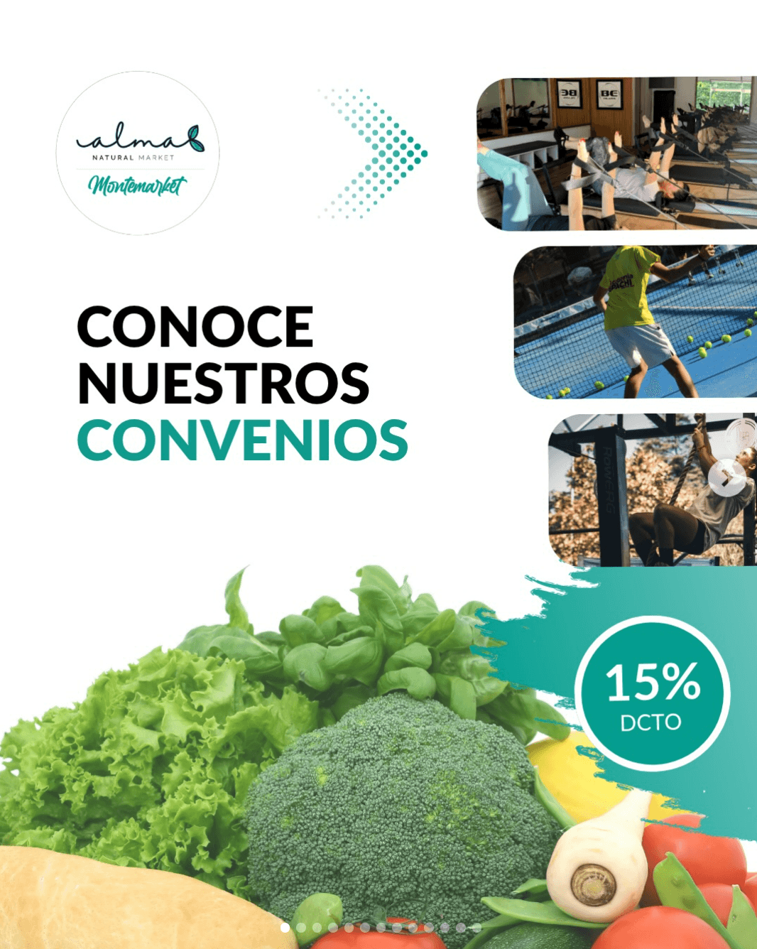 Alma Montemarket — Conoce nuestros convenios: 15% de descuento en gimnasios y deporte.